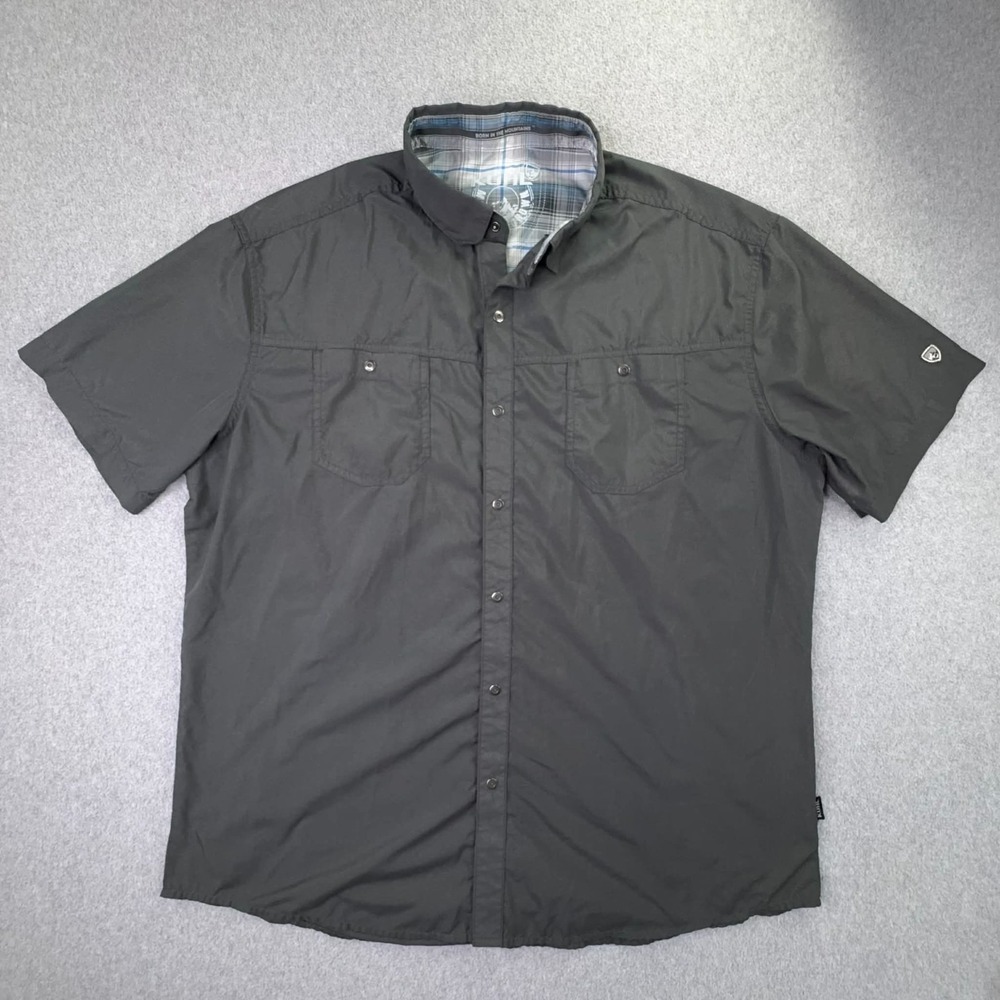 Kuhl Stealth Eluxur Short Sleeve Shirt Men's Size XL Snap Button Down Dark Gray